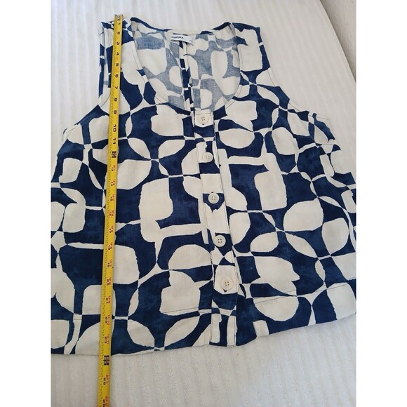 Sonoma Womens Blouse Large Linen Blend Blue Beige Sleeveless Coastal Beach - Picture 9 of 14